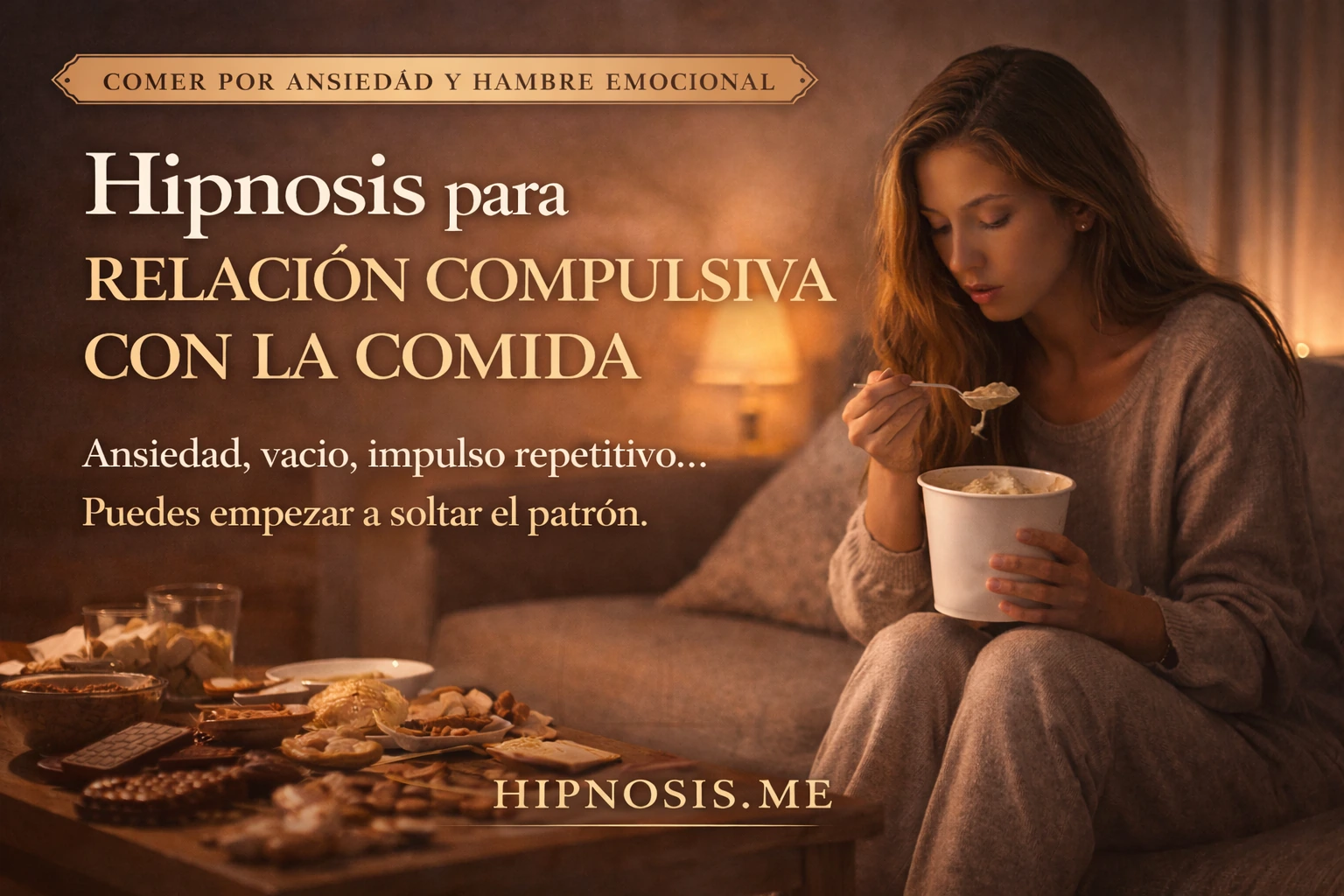 Sesión pregrabada de hipnosis para relación compulsiva con la comida en hipnosis.me